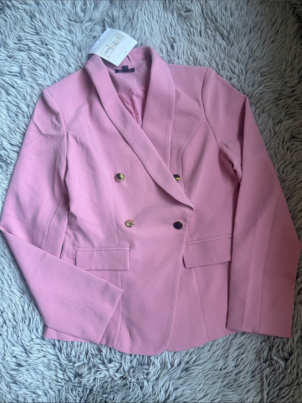 Pink Double-Breasted Shawl Lapel Blazer